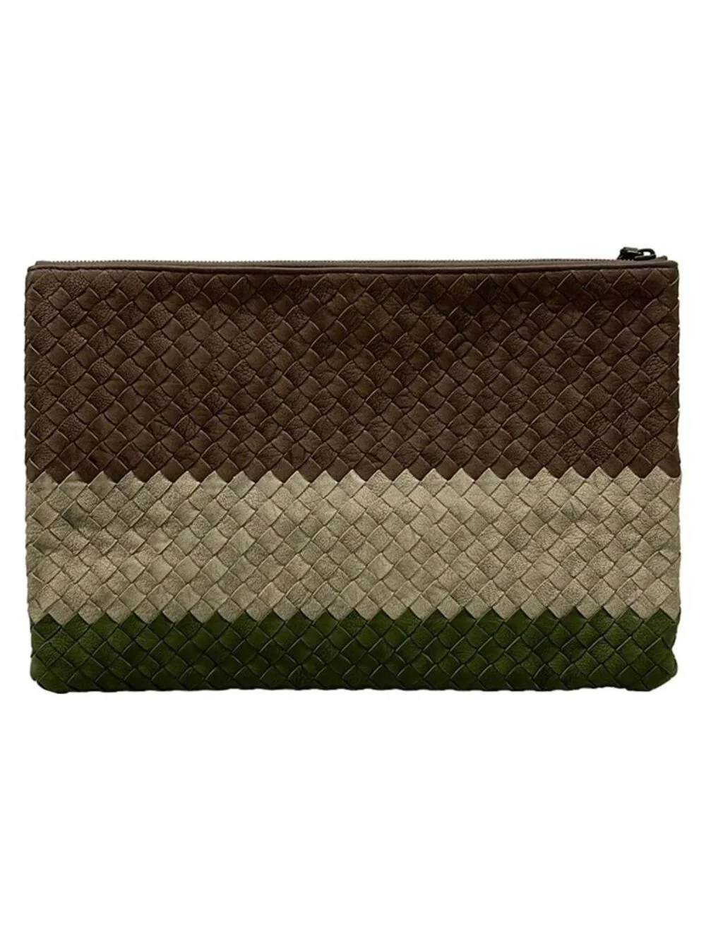 Bottega Veneta Clutch Intrecciato Dark Brown Beige Green Leather